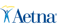 Aetna logo featuring blue figure with arms raised above company name text.