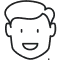 Simple line drawing of smiling person's face, representing friendly dental care provider or patient satisfaction.