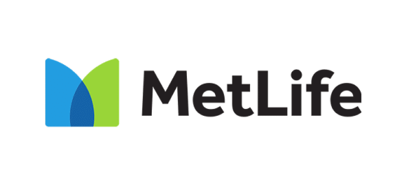 MetLife logo featuring blue and green geometric shapes with company name in black text.