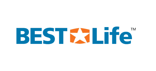 Best Life logo featuring blue text with orange star symbol on white background.