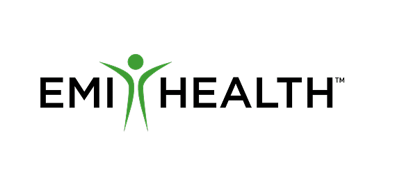 EMI Health logo featuring stylized green figure with outstretched arms between text.