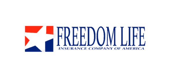 Freedom Life Insurance Company of America logo with red, white, and blue geometric design elements.