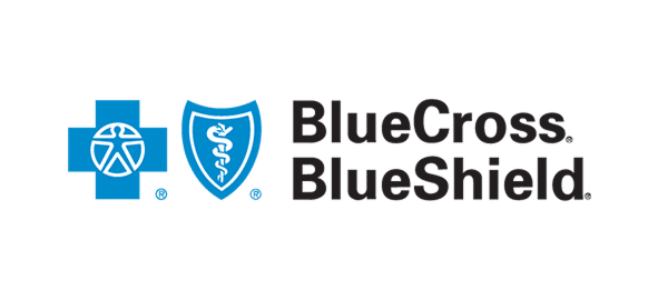 Blue Cross Blue Shield logo featuring blue cross and shield emblems with company name text.