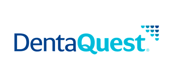 DentaQuest logo with blue and cyan text and dot pattern design