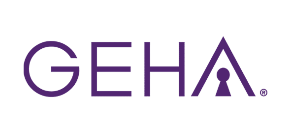 GEHA logo in purple, dental insurance provider branding