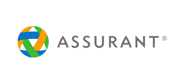Assurant logo featuring colorful circular design with registered trademark symbol and gray text.