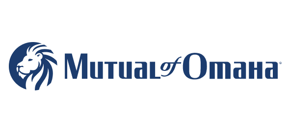 Mutual of Omaha logo featuring a lion head symbol with company name text.